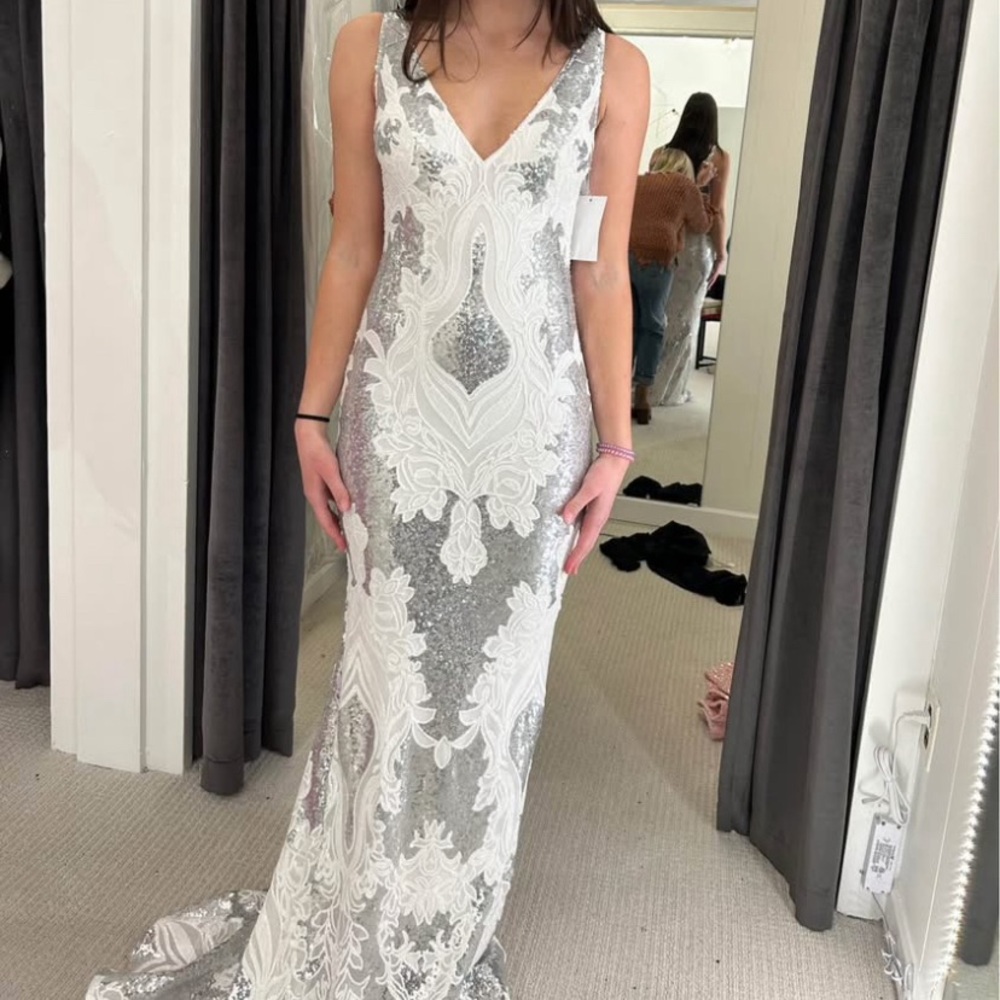 Jovani Silver and White Prom Dress